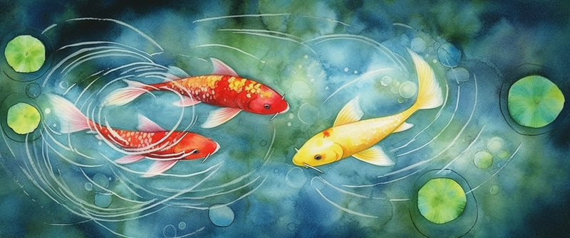 手绘水彩池塘里锦鲤金鱼游泳卡通插画背景,插画/手绘图,插画/手绘图库,插画/手绘图下载,插画/手绘
